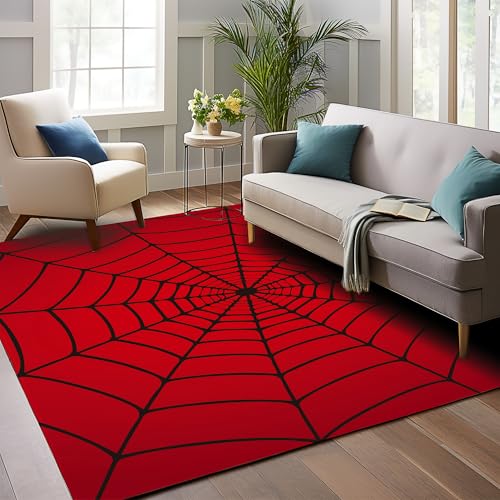 Red Spider Web 5x7 Indoor Washable Rug with Non-Slip Backing for Living Room Bedroom Kitchen