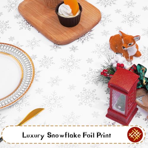 FRAMICS Christmas Table Cloth 55x55 Inch White Silver Snowflake Waterproof Square