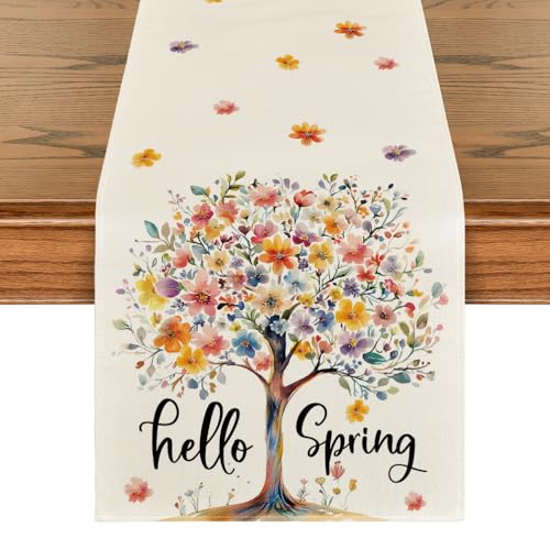 Artoid Mode Bloom Flower Tree Spring Table Runner 13x72 Inch Beige Home Decor