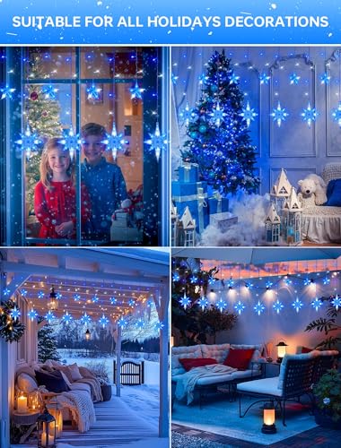 BEEWIN Blue White 126 LED Star Icicle Outdoor String Lights with Bethlehem & Small Stars