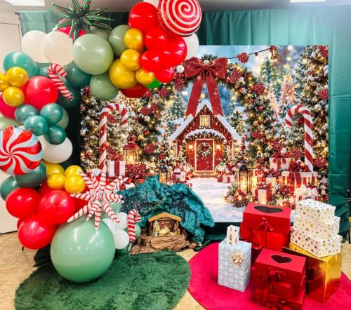 8x6FT Christmas Backdrop with Red Cabin Winter Scene Arch – CINRAY