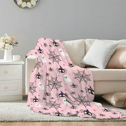 Halloween Blanket,Ghost Spider Web Blanket,Lightweight Soft Flannel Throw Blankets for All Seasons,Halloween Gifts and Home Decor Small 50"x40" for Kids