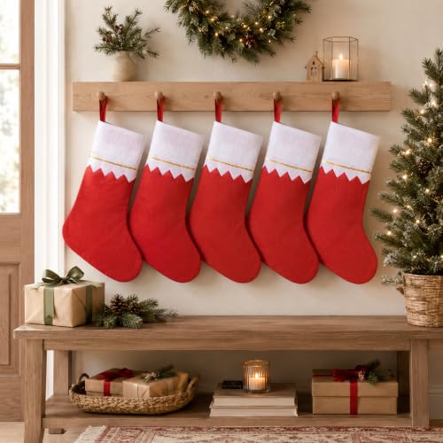 Seifar 20 Pack Red Christmas Stockings 15 Inch with White Cuff & Gold Trim