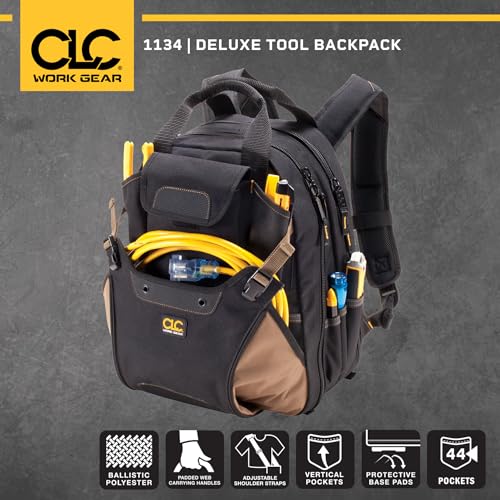 Heavy Duty Carpenter's Tool Backpack - 44 Pockets, Padded Back Support, Black - Variation of THIS listing