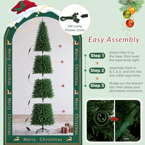 9 ft Pre-Lit Pencil Christmas Tree, Slim Artificial Green