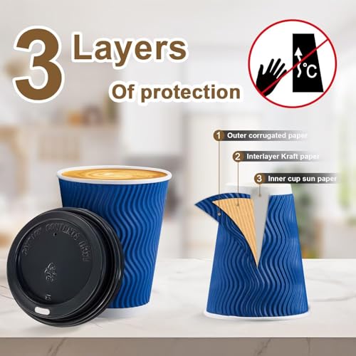 Clawsoff 100 Pack 12 oz Disposable Coffee Cups with Lids - Navy