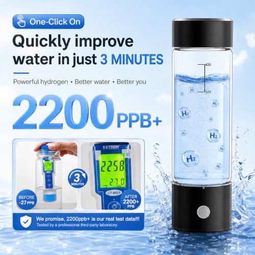 MOVOCA Hydrogen Water Bottle Black 15oz, Fast Hydrogen Rich Water Generator