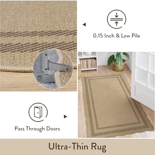 LIVEBOX Scalloped Easy Jute 4x6 Outdoor Rug, Washable Non Slip