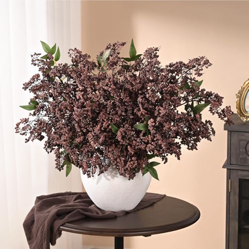 Dark Brown Faux Berry Stems - 43 Inch Artificial Nandina Branches for Fall Decor