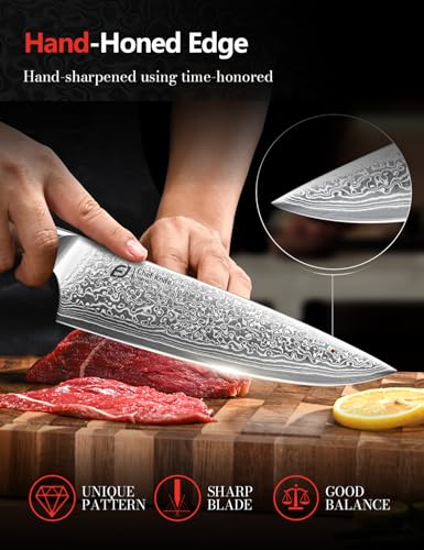 Emojoy 3-Piece Japanese Damascus Steel Knife Set with Olive Wood Handles & Wooden Box - Variation 3