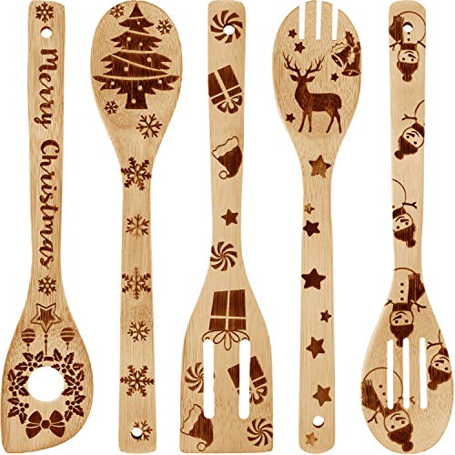 Boao Classic Style Christmas Wooden Spoons Set - 5 Pcs Kitchen Utensils Gift