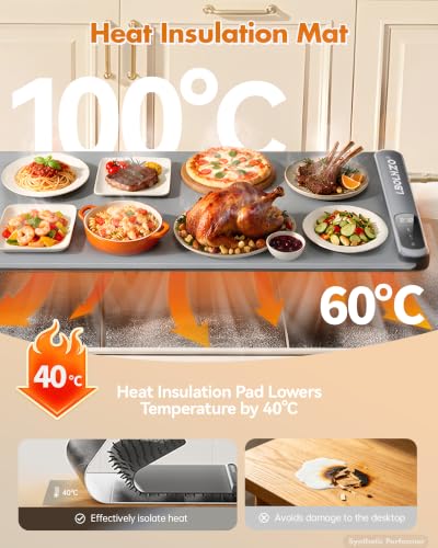 Large Food Warming Mat 36x16 Inches 580W with 6 Temp Settings Grey