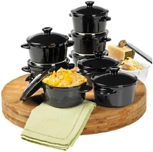 Denmark Stoneware Cocottes - Set of 8 Mini Soufflé & Casserole Dishes, 10oz - Elegant Black Finish