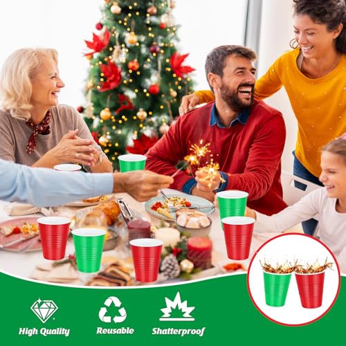 200 Pcs Red & Green 12 oz Plastic Cups, Bulk Disposable Xmas Party Cups (200 Pack) Hauwellter
