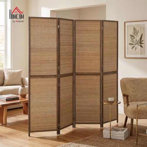 HOMCOM 4-Panel Boho Brown Room Divider - 6 ft Tall Folding Privacy Screen