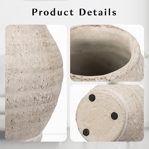 Briful 6.1'' Cream White Rustic Ceramic Vase with Distressed Texture - Farmhouse Table Decor