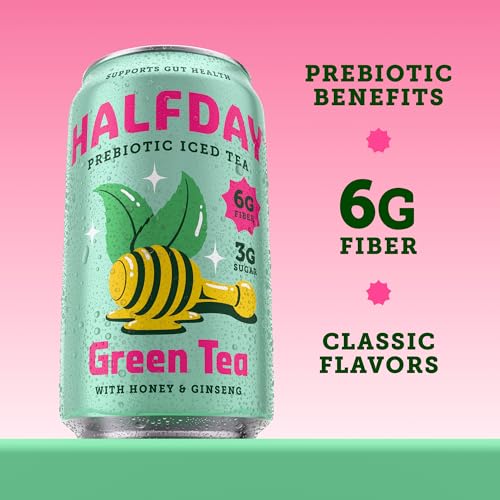 HALFDAY Prebiotic Green Tea with Honey & Ginseng, Supports Digestive