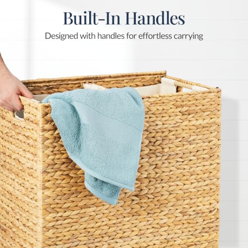 X-Large Natural Handwoven Hyacinth Laundry Hamper with Lid & Removable Washable Liners, 53 Gallon (200L) - Best Choice Products