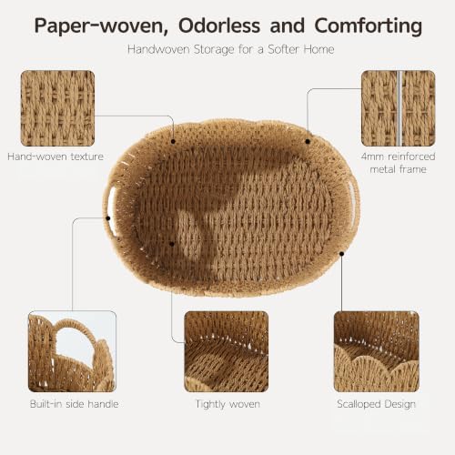 Neutral Endymion Set of 2 Paper Rope Wicker Storage Baskets - Scalloped Design
