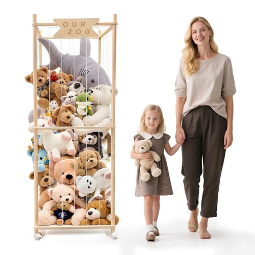 Megapuxin Pine Wood Stuffed Animal Storage Zoo on Wheels - Large Toy Organizer for Nursery & Playroom