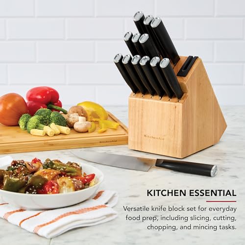 KitchenAid 14-Piece Stainless Steel Knife Set with Built-In Sharpener - Natural Finish