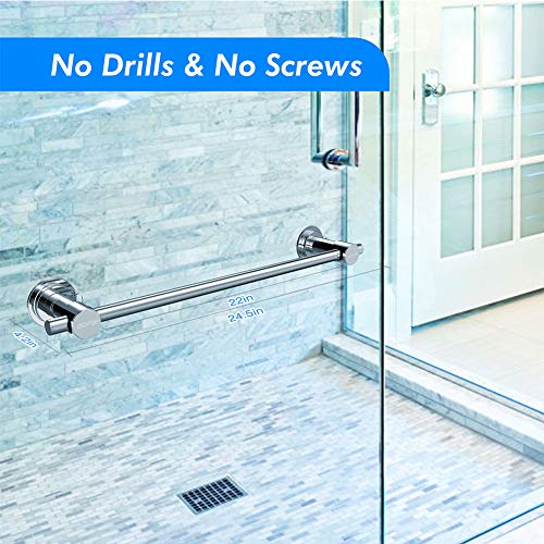 BOPai 24 Inch Chrome Suction Cup Towel Bar - No Drilling, Bathroom Wall Mount