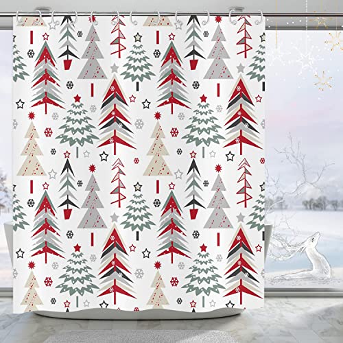GCIREC Christmas Tree Shower Curtain with 12 Hooks - 72x72 Inches Xmas Holiday Waterproof Fabric