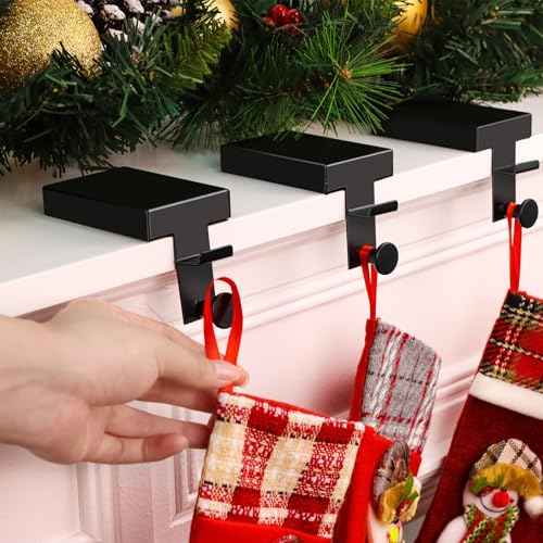 3pcs Black Stocking Holders Sturdy Stocking Hangers 3D Anti-Slip Low Profile Christmas Stocking Holders for Farmhouse Fireplace TV Stand Xmas Decorations Supplies£¨Round£©