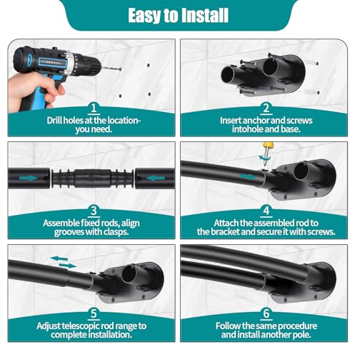 Anndason 42-72 Inch Black Double Curved Wall-Mounted Shower Curtain Rod - Adjustable Bathroom Space Saver