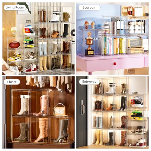 MSHOMELY 4 Pack Tall Boot Storage Organizer with Clear Magnetic Door, Stackable & Visibility