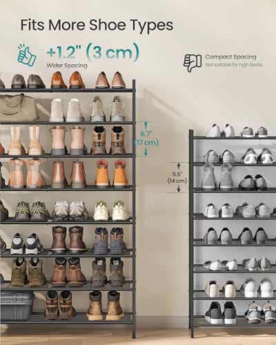 SONGMICS Black 8-Tier Metal Shoe Rack Vertical Organizer Holds 40 Pairs