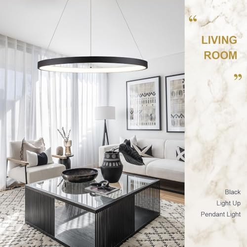 AIRYPHANT 23.6-Inch Black Inward Light Ring LED Pendant Chandelier Dimmable for Dining & Living Rooms