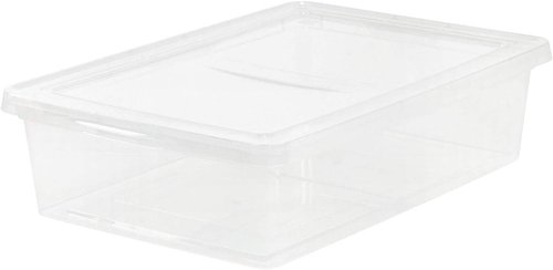 IRIS USA Storage Bins - 10-Pack Clear Stackable Containers with Lids for Organizing Shoes & Classroom Supplies | 28 Quart