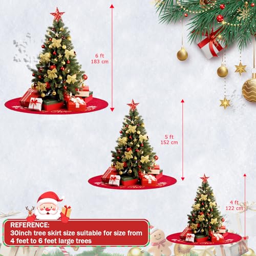 MACTING Christmas Tree Skirt 30 Inch Small Burlap Tree Mat with Red and Black Plaid Buffalo Edge Merry Christmas Printed for Holiday Party Indoor Home Xmas Tree Decorations,Red