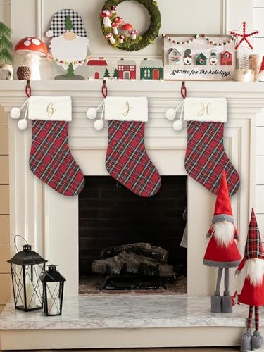 Just Jolly 20" Monogram Christmas Stockings with Pom Poms - PAW Personalized Holiday Decor