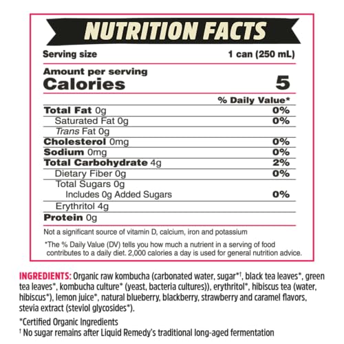 Mixed Berry Sugar-Free Organic Kombucha Drink 8.5 Fl Oz Can 24 Pack - Gut Health Probiotic Tea