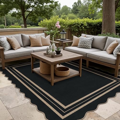 Scalloped 5x7 Rug for Living Room, Easy Jute Washable Outdoor Patio