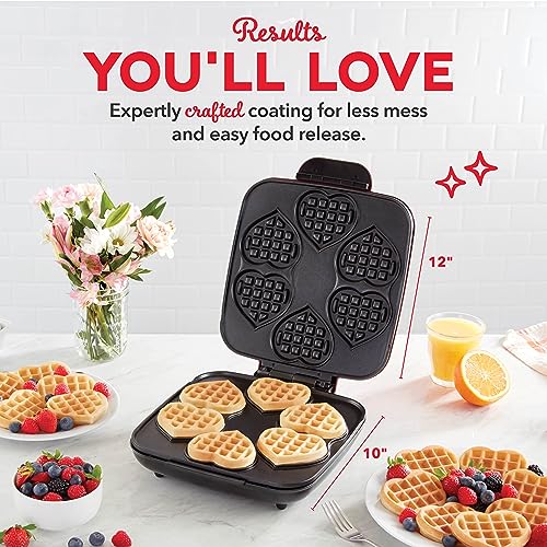 Dash Multi Mini Heart Waffle Maker - Makes 6 Red Heart-Shaped Waffles