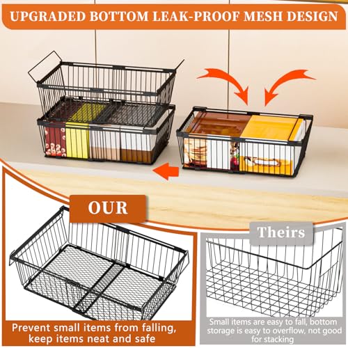Black Large Freezer Organizer Bins for 10-20 Cu.Ft - 6 Pack, Leak-Proof Bottom