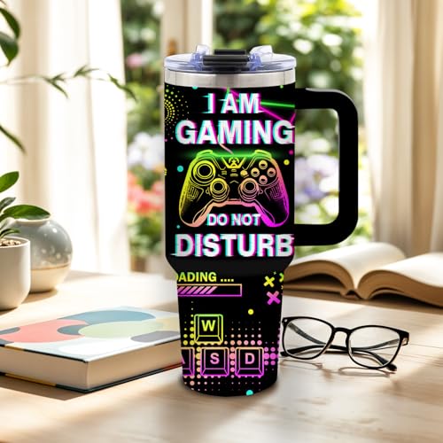 Neon Skull Gaming Tumbler 40oz Insulated Gamer Gift for Men & Teens