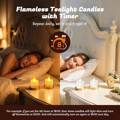 PChero 12pcs Flameless Candles with Remote & Charging Station - Rechargeable LED Tea Lights