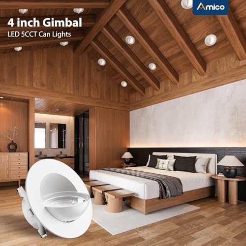 Amico 4 Inch Gimbal Retrofit Can Lights, Adjustable 5CCT, 6 Pack