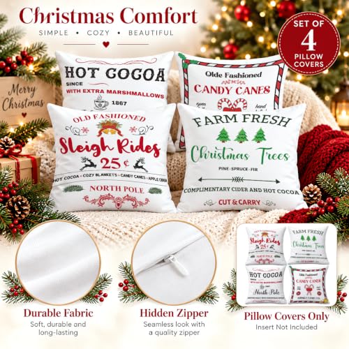 CSHVJ Farmhouse Christmas Pillow Covers 18x18 (Set of 4) – Variation Christmas Decor 02