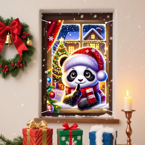 Nuxovilar 31x47 in Panda Christmas Window Cover, Polyester, UJ98993
