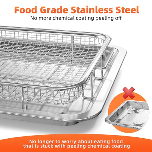 DEGOVIN Silver Air Fryer Basket & Tray Set for Oven - L+M Sizes, Includes Cooking Guide