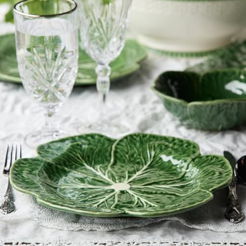 Large Green Cabbage Dinner Plates - Set of 4 11-Inch Garden Leaf Tableware