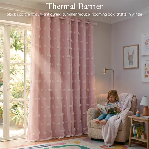 Pink Pom Pom Curtains for Girls Bedroom Nursery Room Darkening 52"W x 84"L - Pack of 2