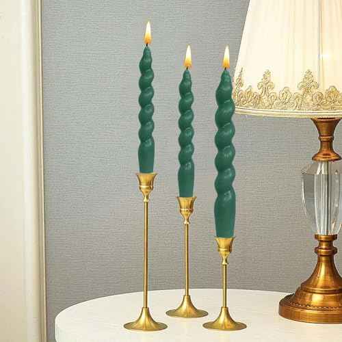 Spiral Taper Candle H7.8inch,Set of 2 Tapered Candles, Smokeless,Long Candle,Conical Stick Candles, Home Dinner, Party, Wedding, Halloween, Christmas (2, Green, 2pc20cm)