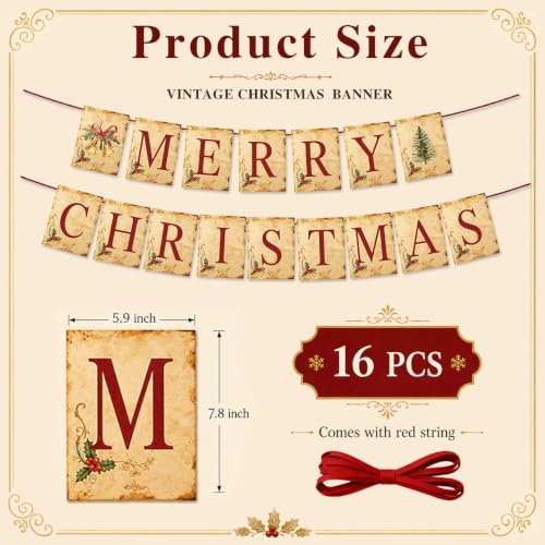 Actilize MERRY CHRISTMAS Banner with Christmas Tree and Bells - Christmas Vintage