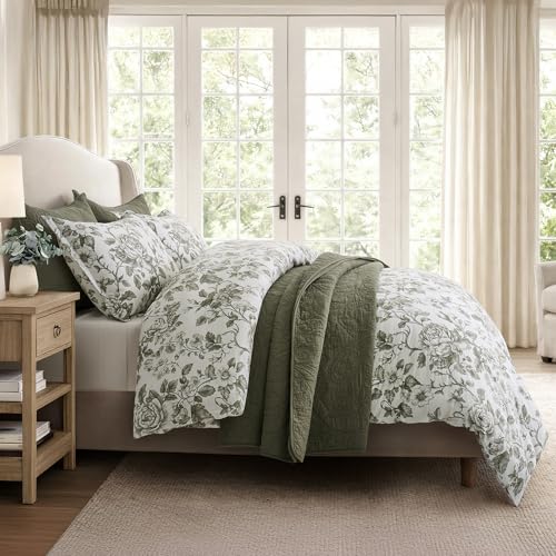 EverGrace Cotton Sateen Duvet Cover Set King Olive Green with Pillow Shams - No Comforter
